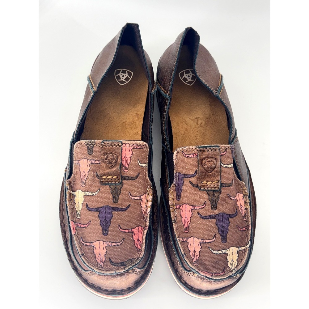 Ariat Cruiser Shoes Womens 8.5B Brown Bull Skull Print Slip On